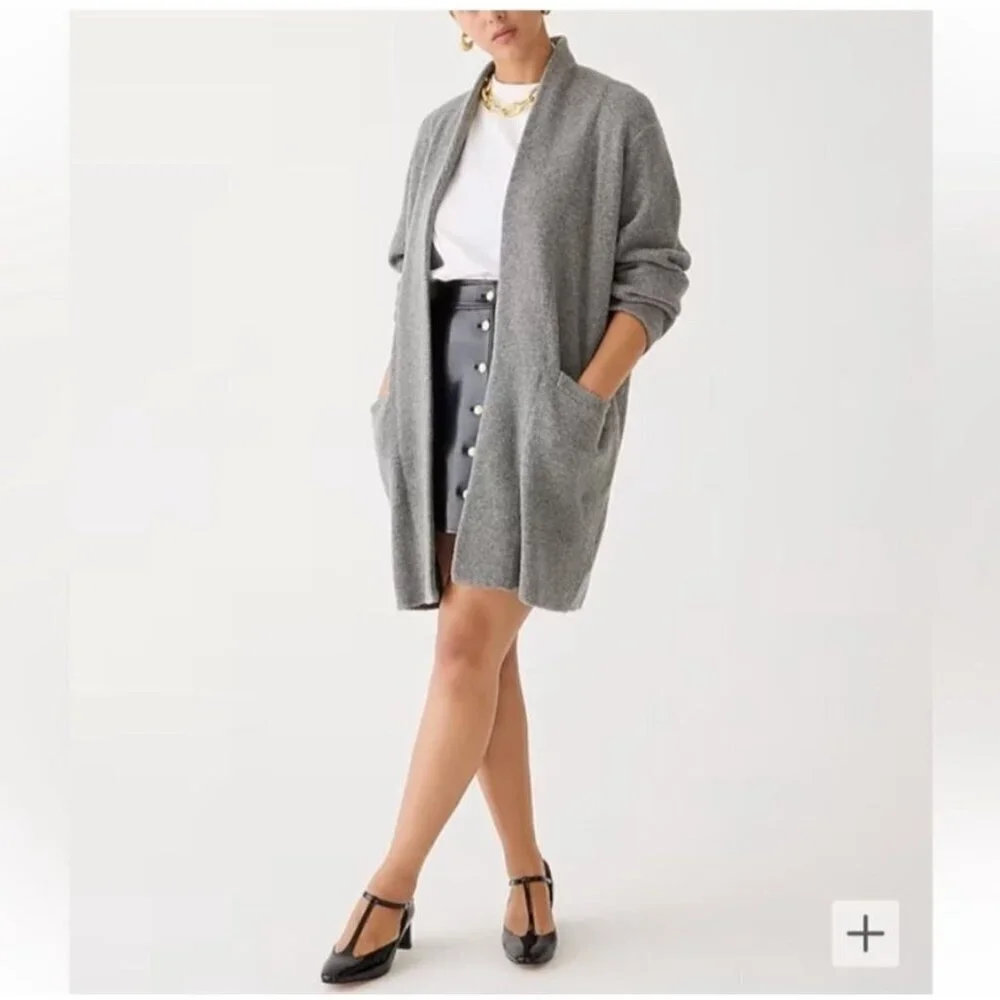 J. Crew Womens Cocoon Chunky Sweater Blazer Oversized Heavyweight Sz Medium Gray